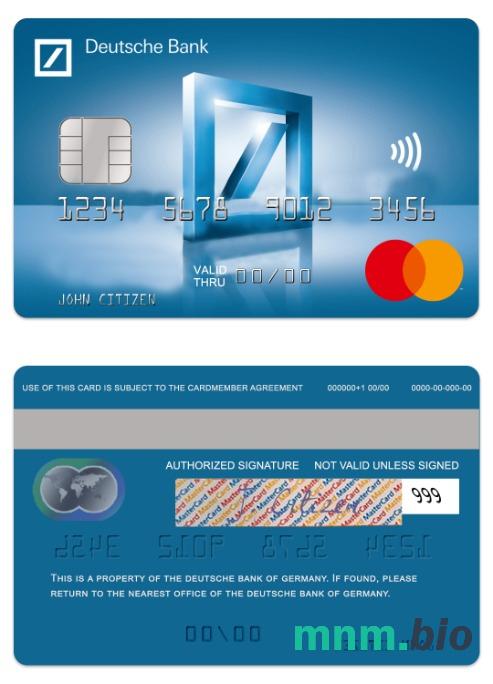 Germany Deutsche Bank debet przykład karty mastercard w formacie PSD